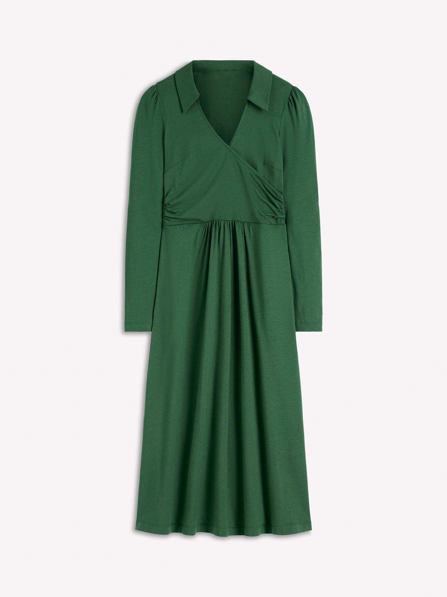 Product image 5 of 5, which shows Boden Carla Jersey Wrap Dress, Hunter Green, 8