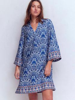 Boden Carmen Floral Pure Linen Dress, Blue, Blue