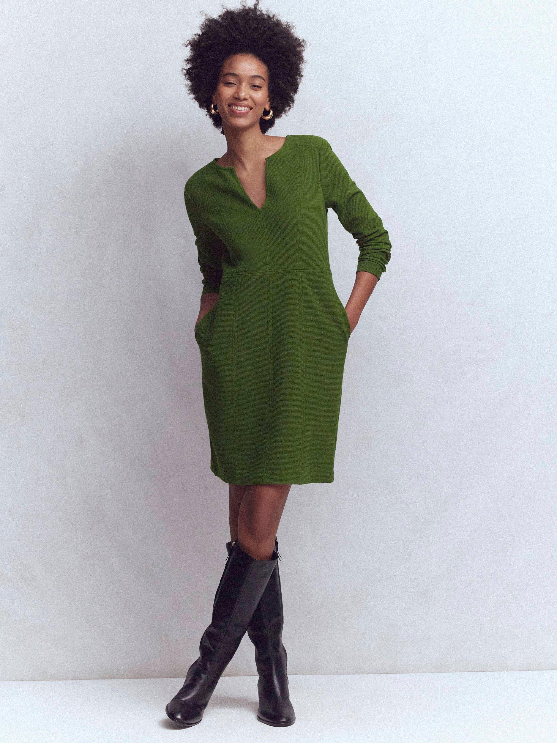 Product image 1 of 4, which shows Boden Colette Ottoman Dress, Green Fir, 8