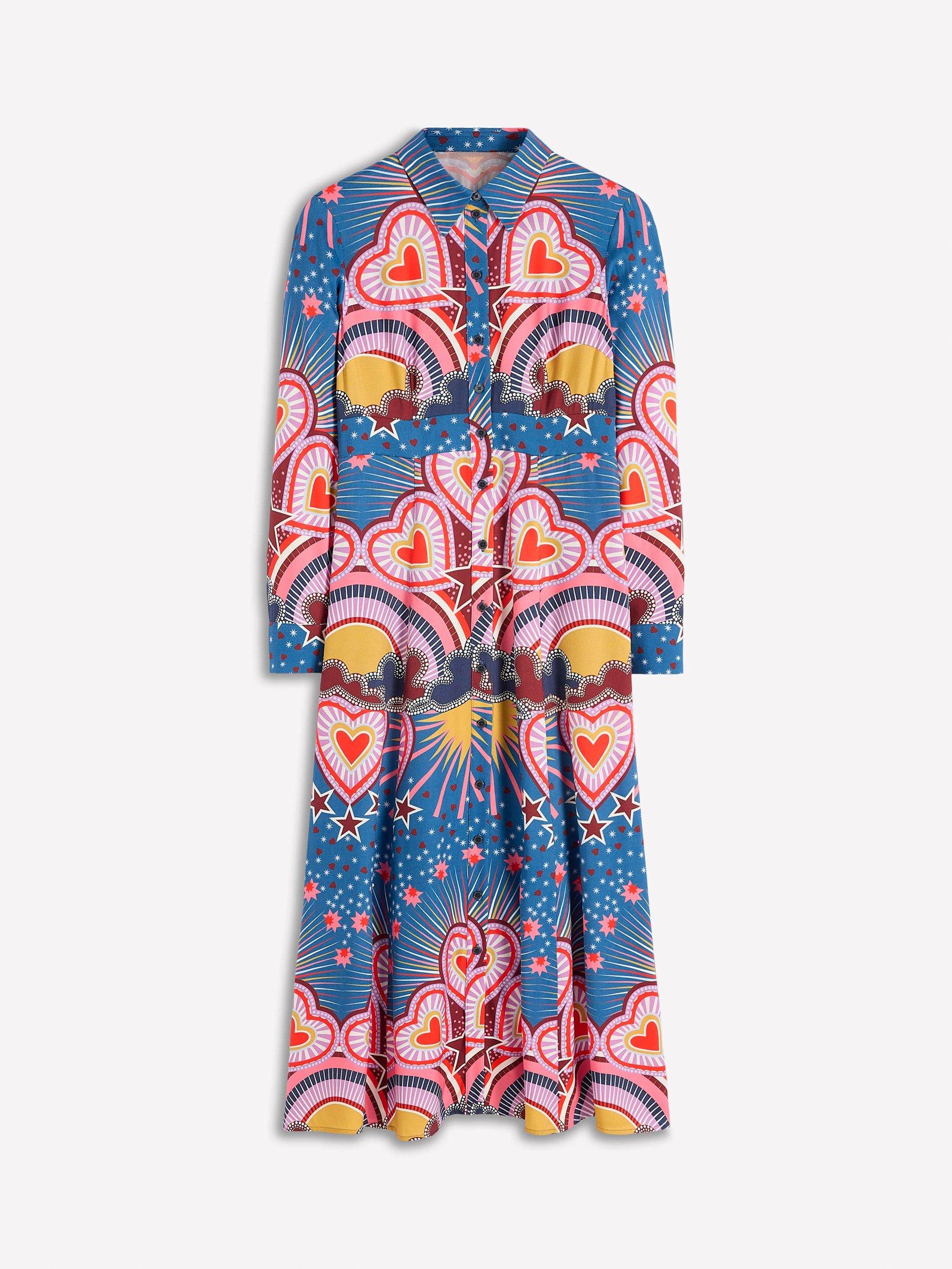 Product image 1 of 4, which shows Boden Empire Hotched Heart Print Dress, Multi, 8