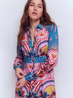 Boden Empire Hotched Heart Print Dress, Multi - view 2, Multi