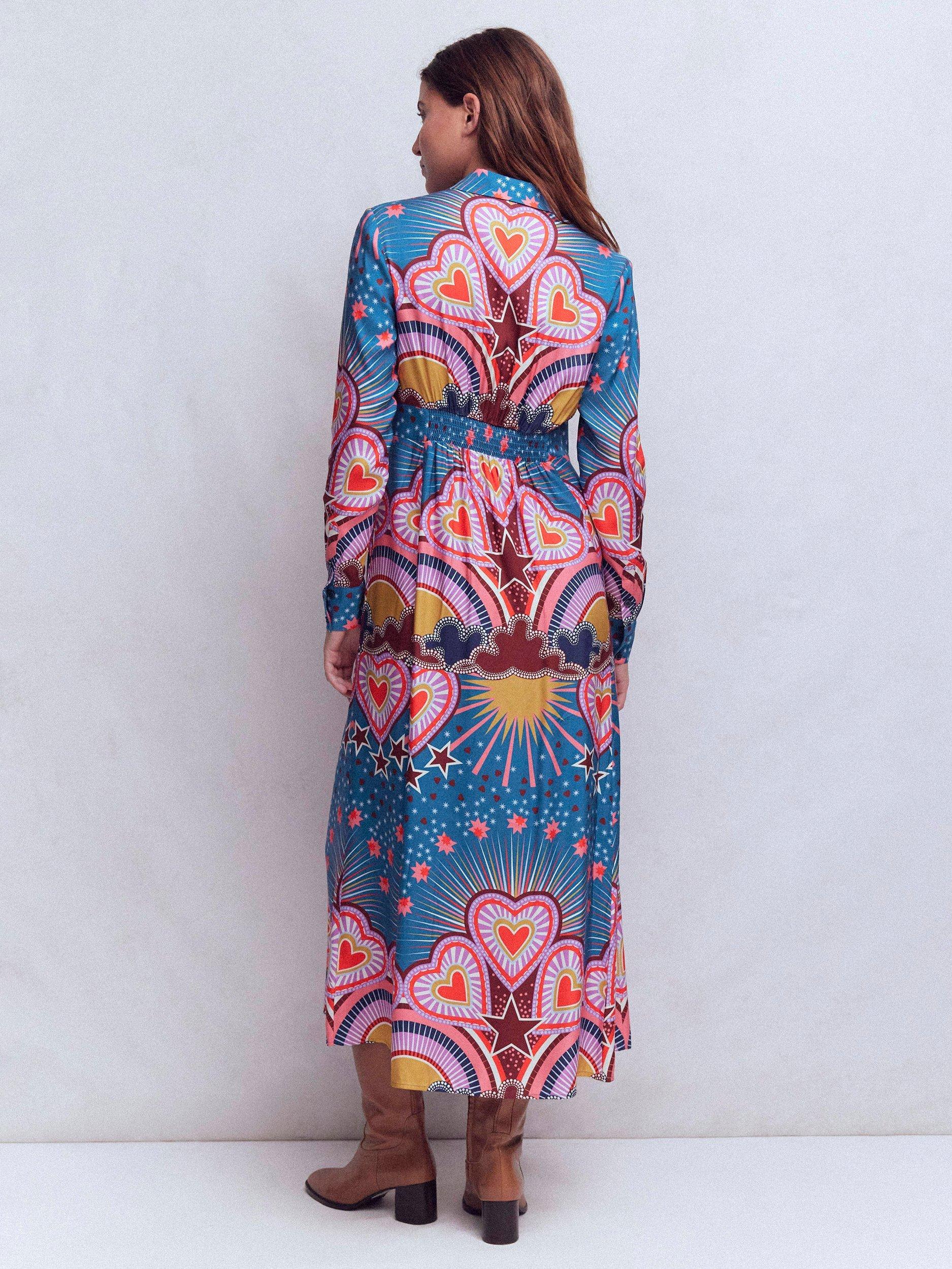 Product image 3 of 4, which shows Boden Empire Hotched Heart Print Dress, Multi, 8