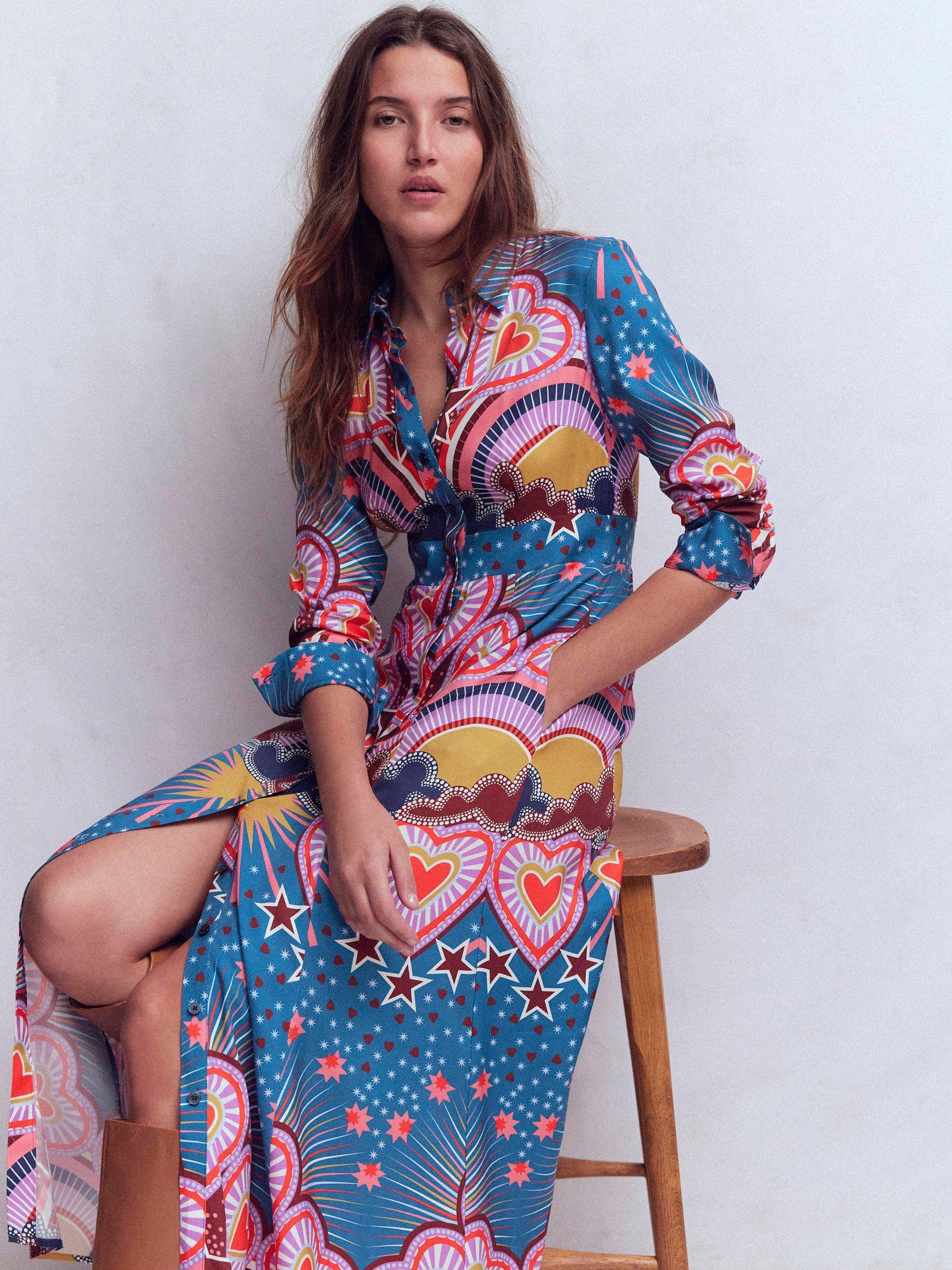 Product image 4 of 4, which shows Boden Empire Hotched Heart Print Dress, Multi, 8