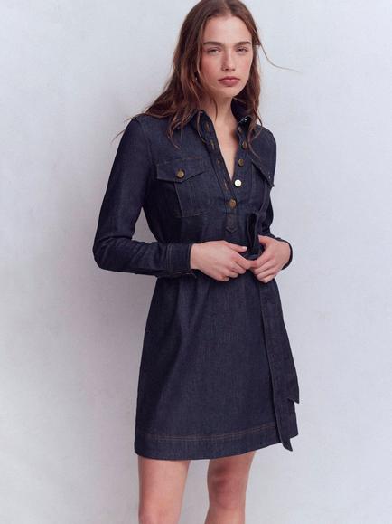 Boden Half Placket Denim Dress, Indigo Wash Blue, Indigo Wash Blue