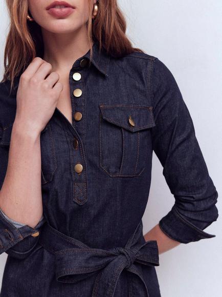 Boden Half Placket Denim Dress, Indigo Wash Blue - view 2, Indigo Wash Blue
