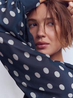 Boden Spot High Neck Midi Dress, Navy/Ivory - view 2, Navy/Ivory