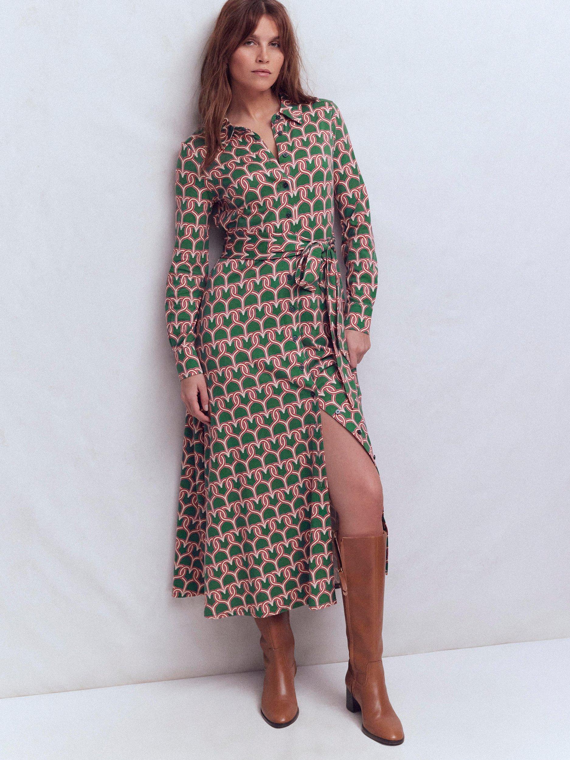 knee length dresses for ladies Marcia Jersey Shirt Dress-Bright Blue, Painted Dot main image 0