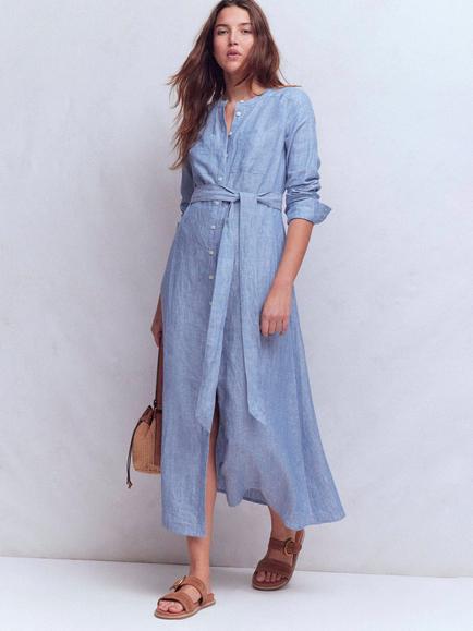 Boden Mollie Pure Linen Shirt Midi Dress, Chambray, Chambray