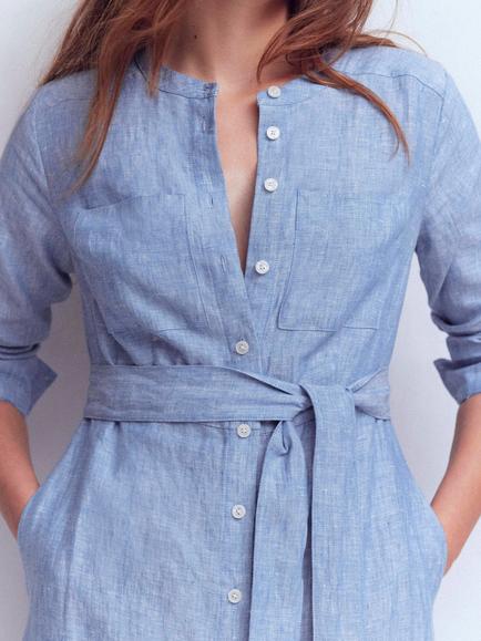 Boden Mollie Pure Linen Shirt Midi Dress, Chambray - view 2, Chambray