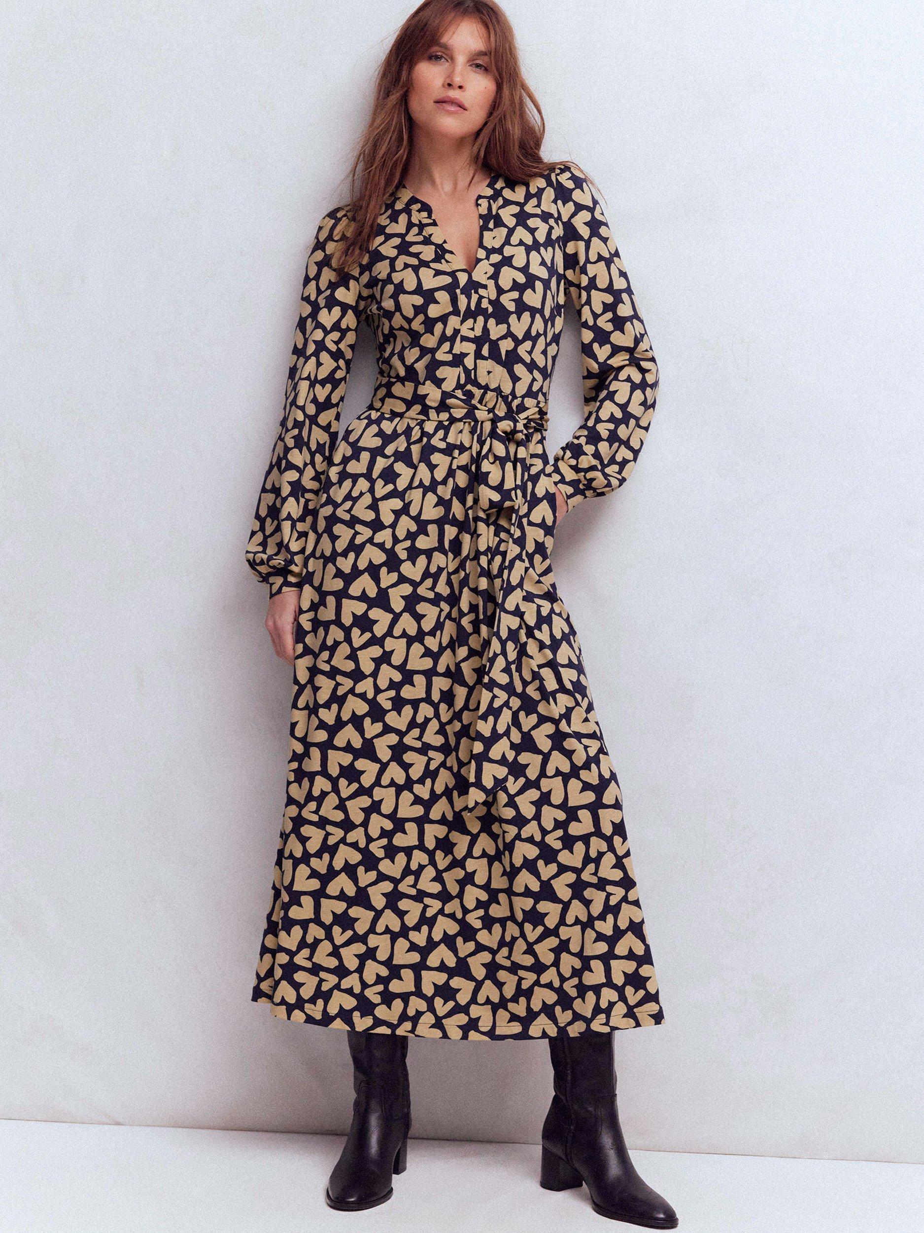 Boden Naomi Heart Print Midi Dress, Navy