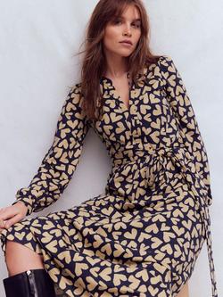 Boden Naomi Heart Print Midi Dress, Navy - view 2, Navy