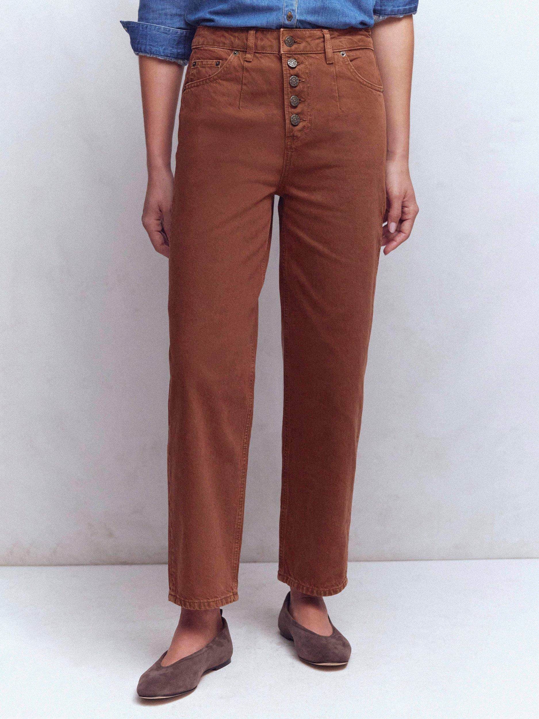 Product image 4 of 6, which shows Boden Exposed Button Straight Jeans, Brown, 27R