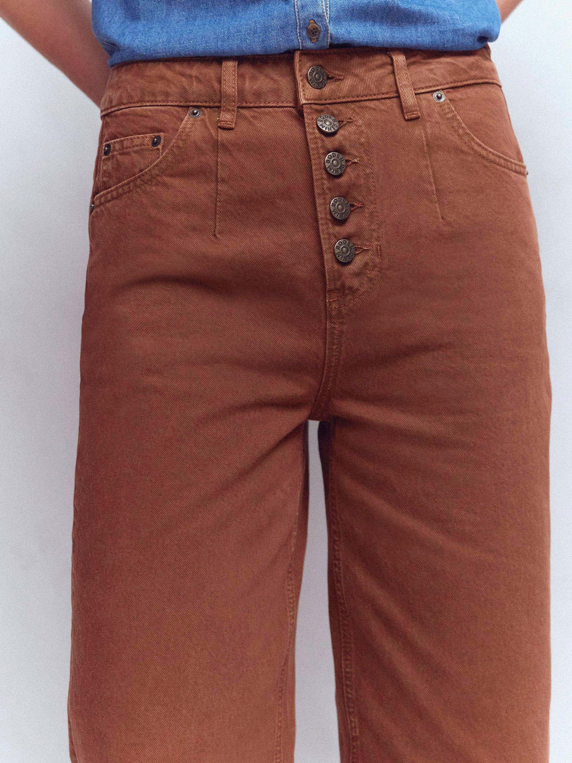 Product image 5 of 6, which shows Boden Exposed Button Straight Jeans, Brown, 27R
