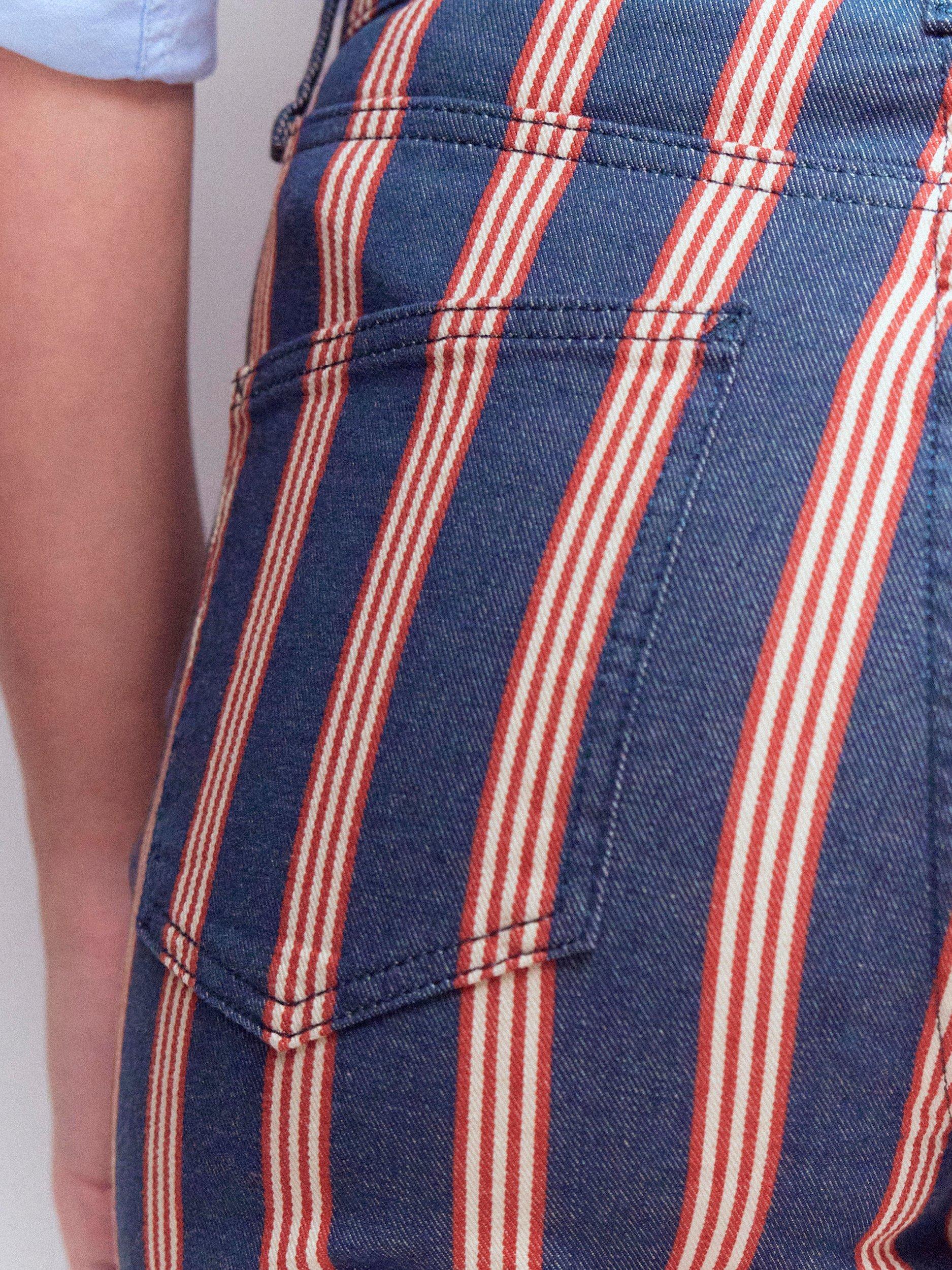 Product image 2 of 6, which shows Boden Stripe High Rise Straight Jeans, Navy/Red, 27R