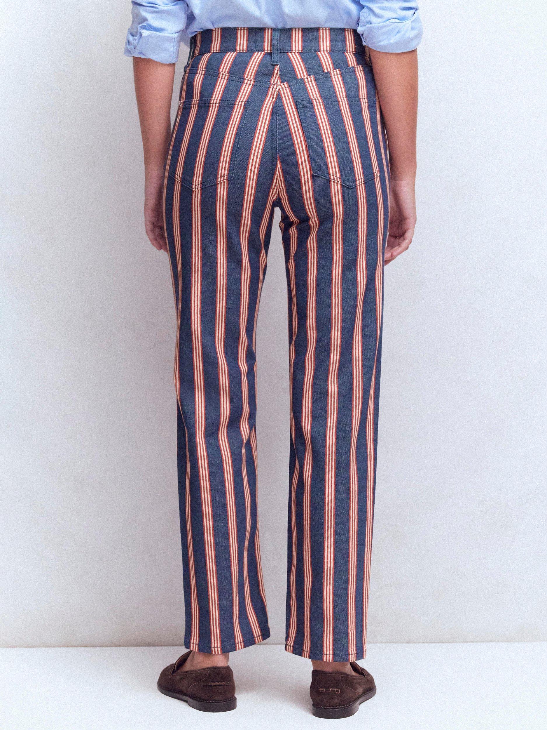 Product image 3 of 6, which shows Boden Stripe High Rise Straight Jeans, Navy/Red, 27R