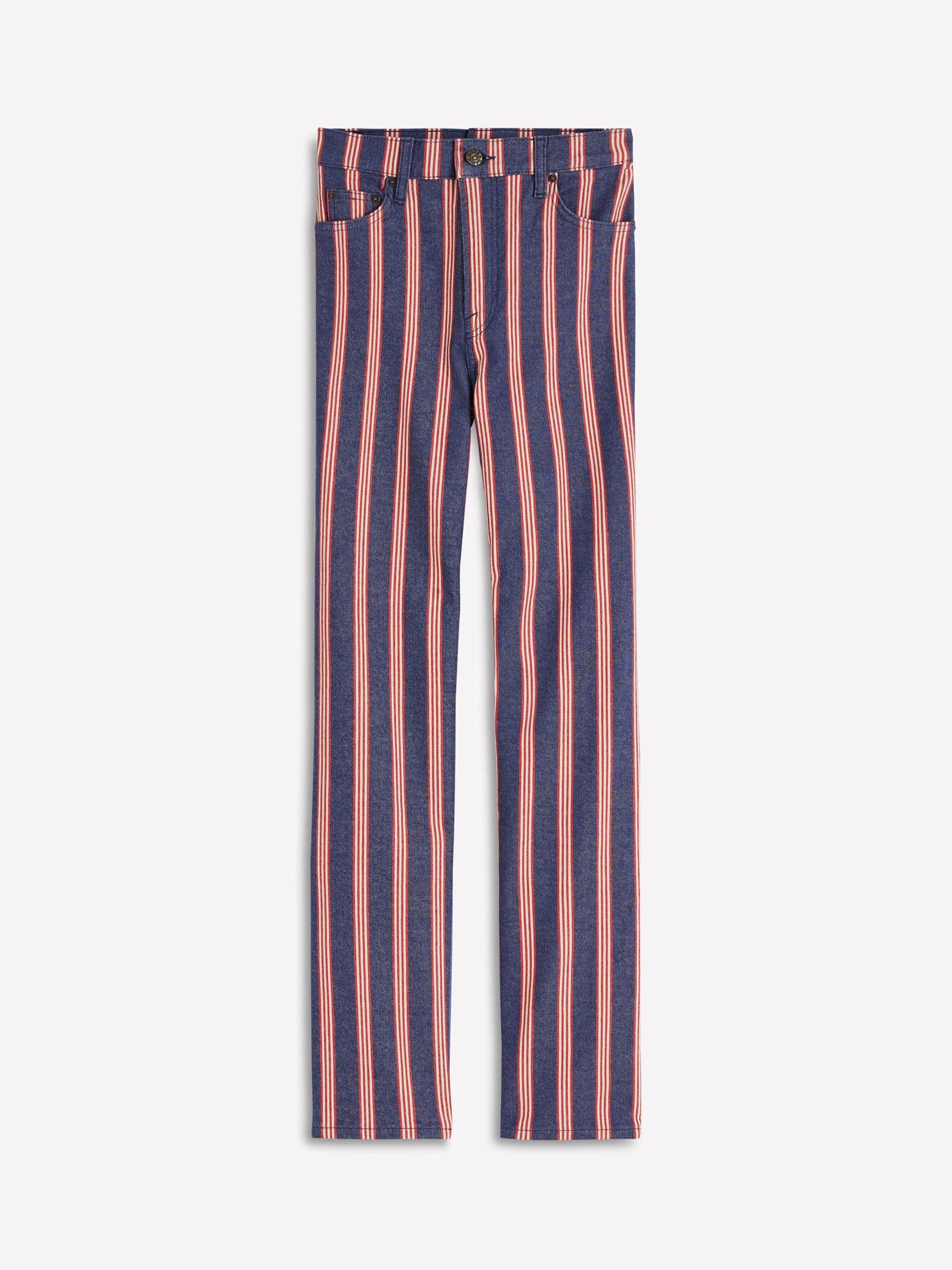 Product image 6 of 6, which shows Boden Stripe High Rise Straight Jeans, Navy/Red, 27R