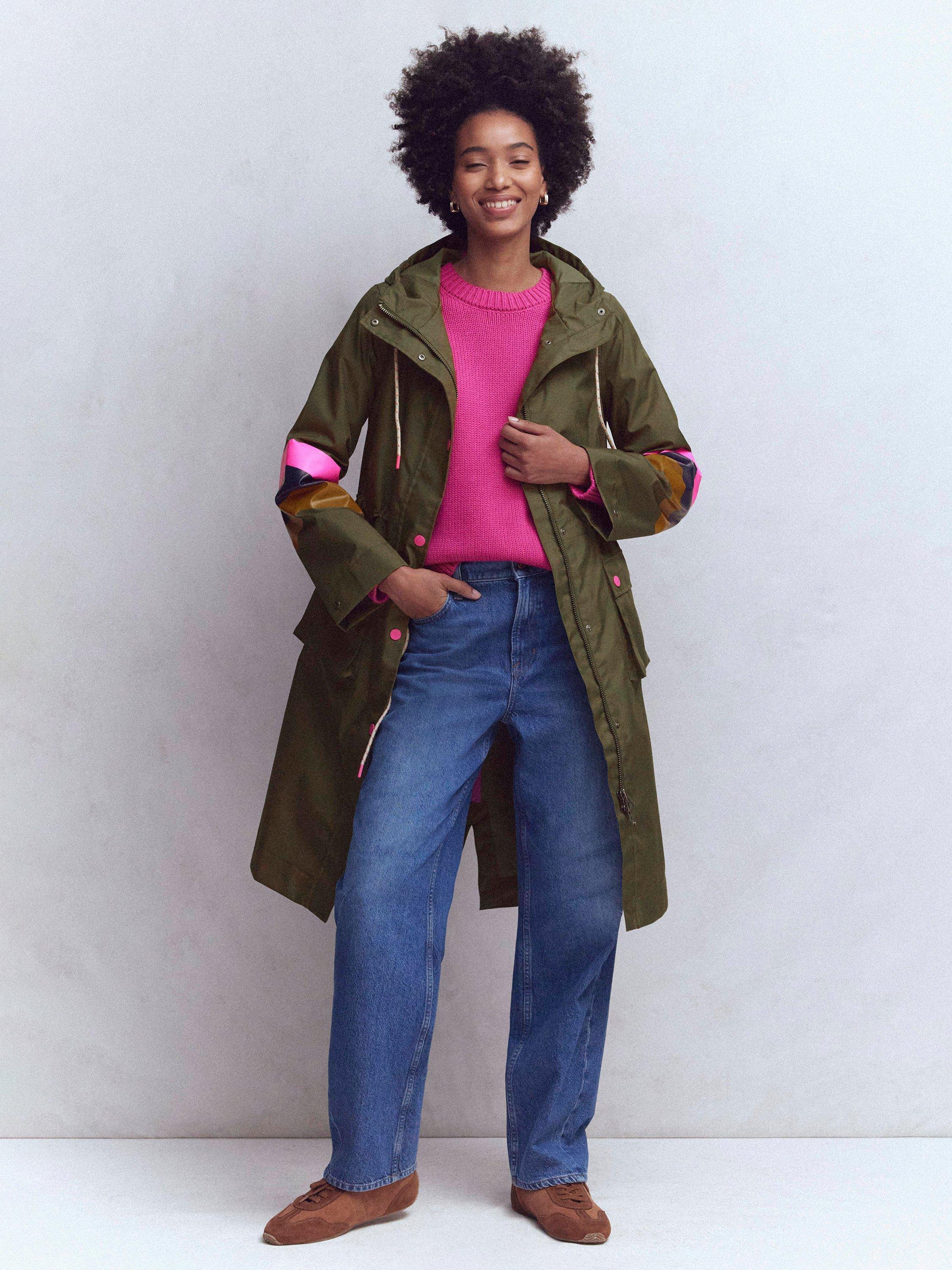 Product image 1 of 7, which shows Boden Stripe Sleeve Longline Parka, Green, 8