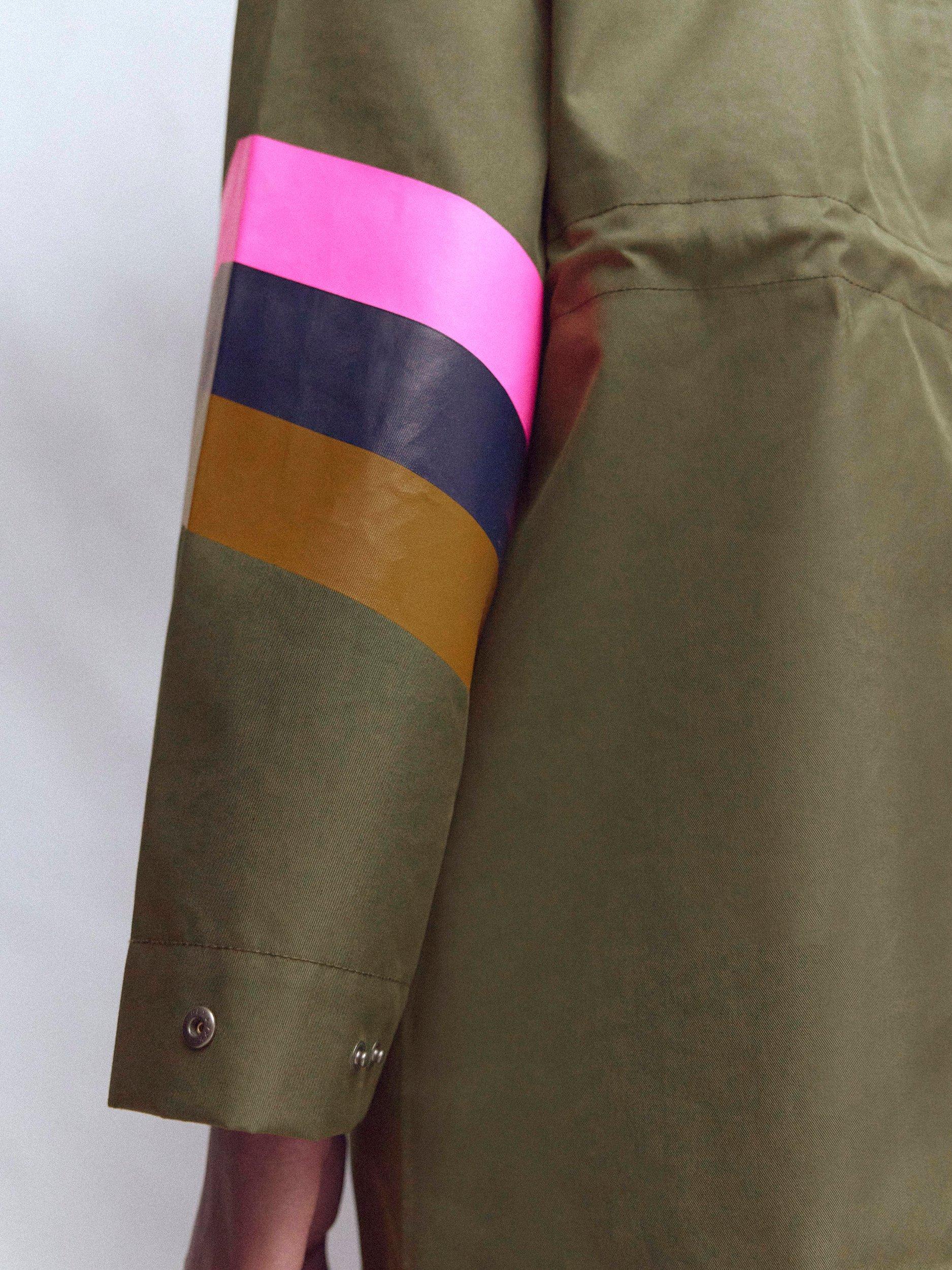 Product image 3 of 7, which shows Boden Stripe Sleeve Longline Parka, Green, 8