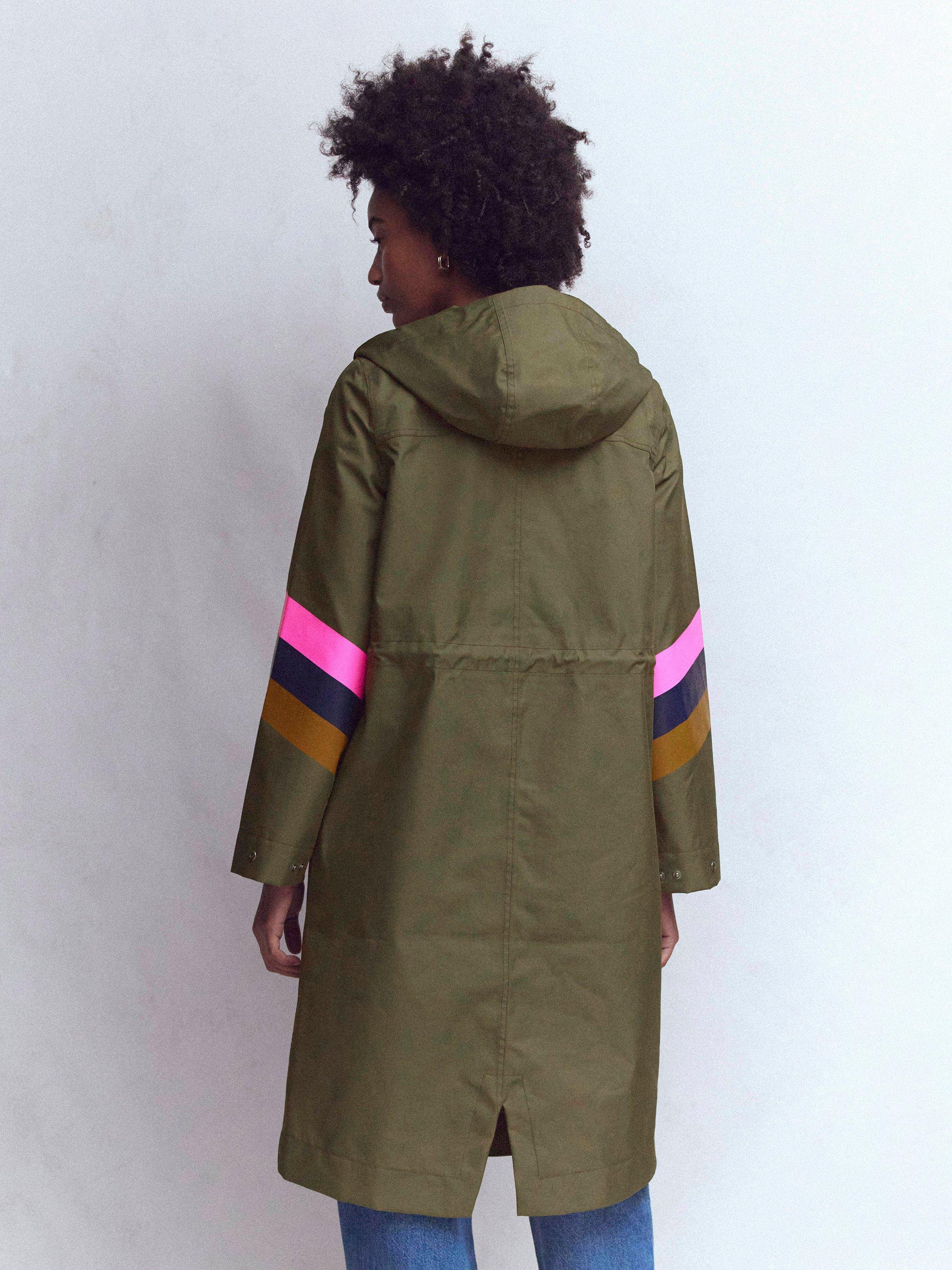 Product image 4 of 7, which shows Boden Stripe Sleeve Longline Parka, Green, 8