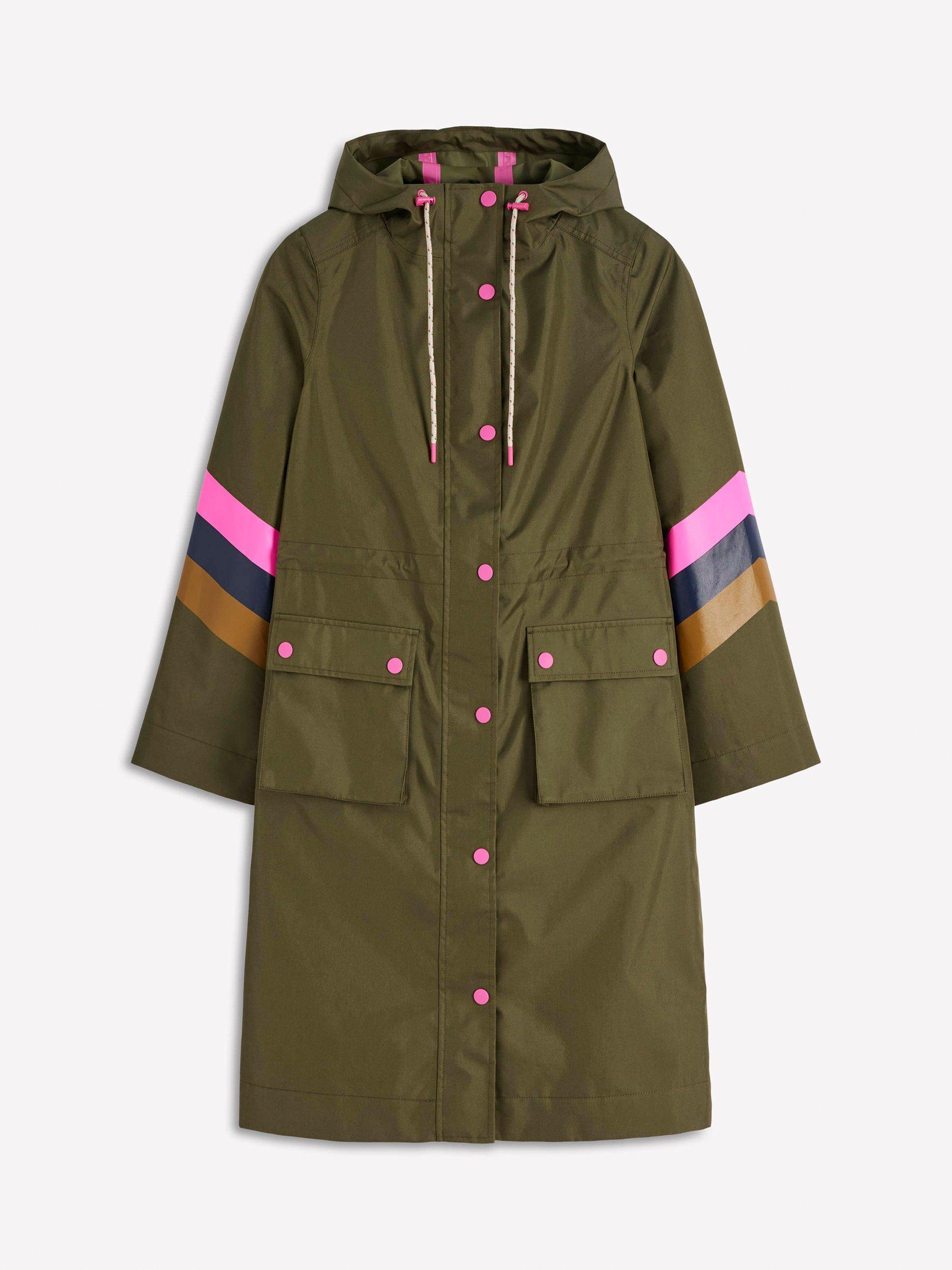 Product image 7 of 7, which shows Boden Stripe Sleeve Longline Parka, Green, 8