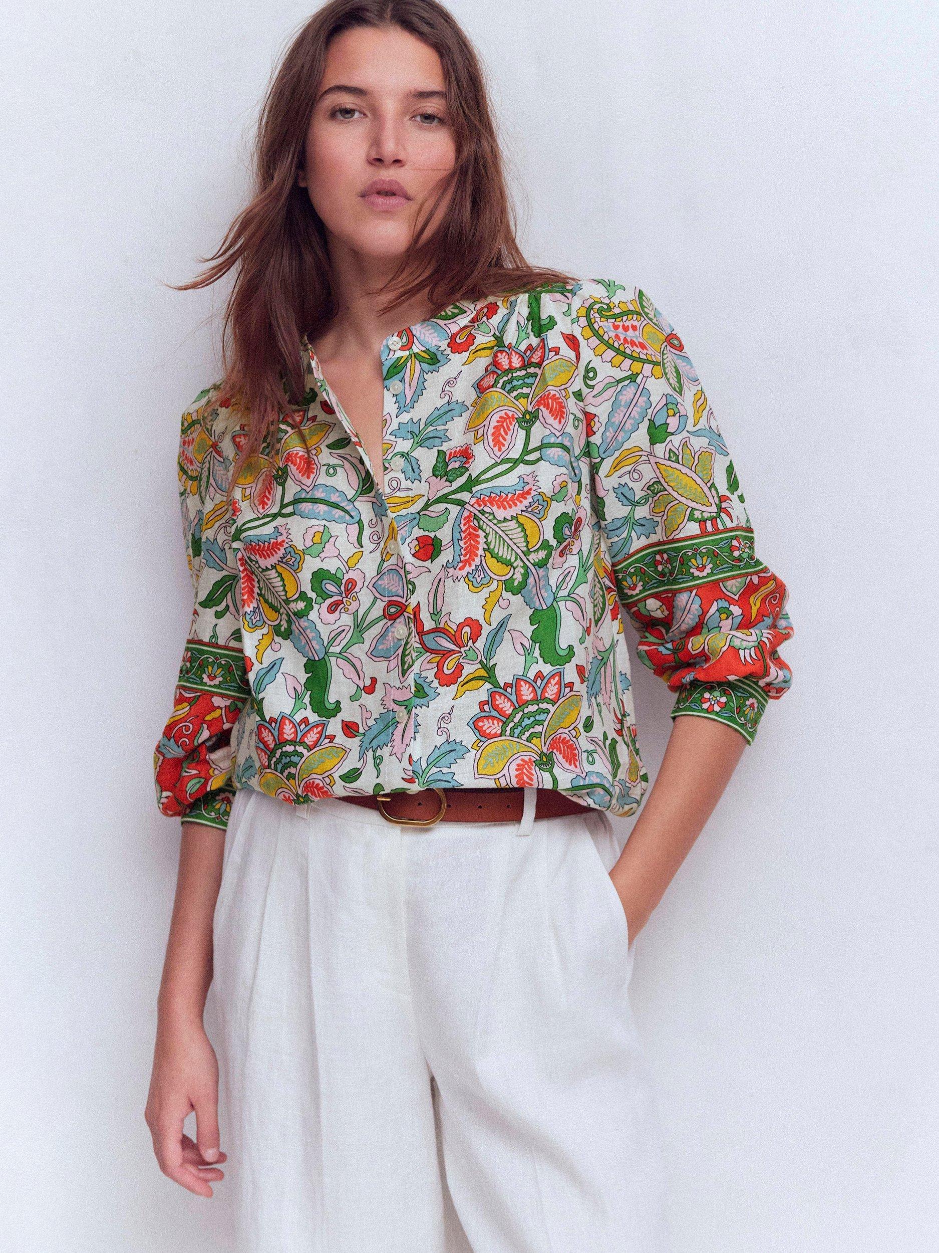 Product image 1 of 6, which shows Boden Alicia Floral Pure Linen Top, Multi, 8