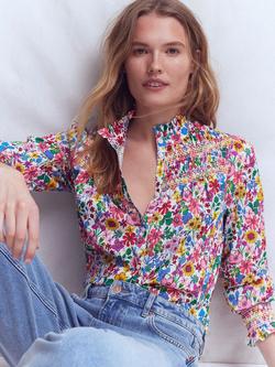 Boden Esme Floral Smocked Shirt, Multi, Multi