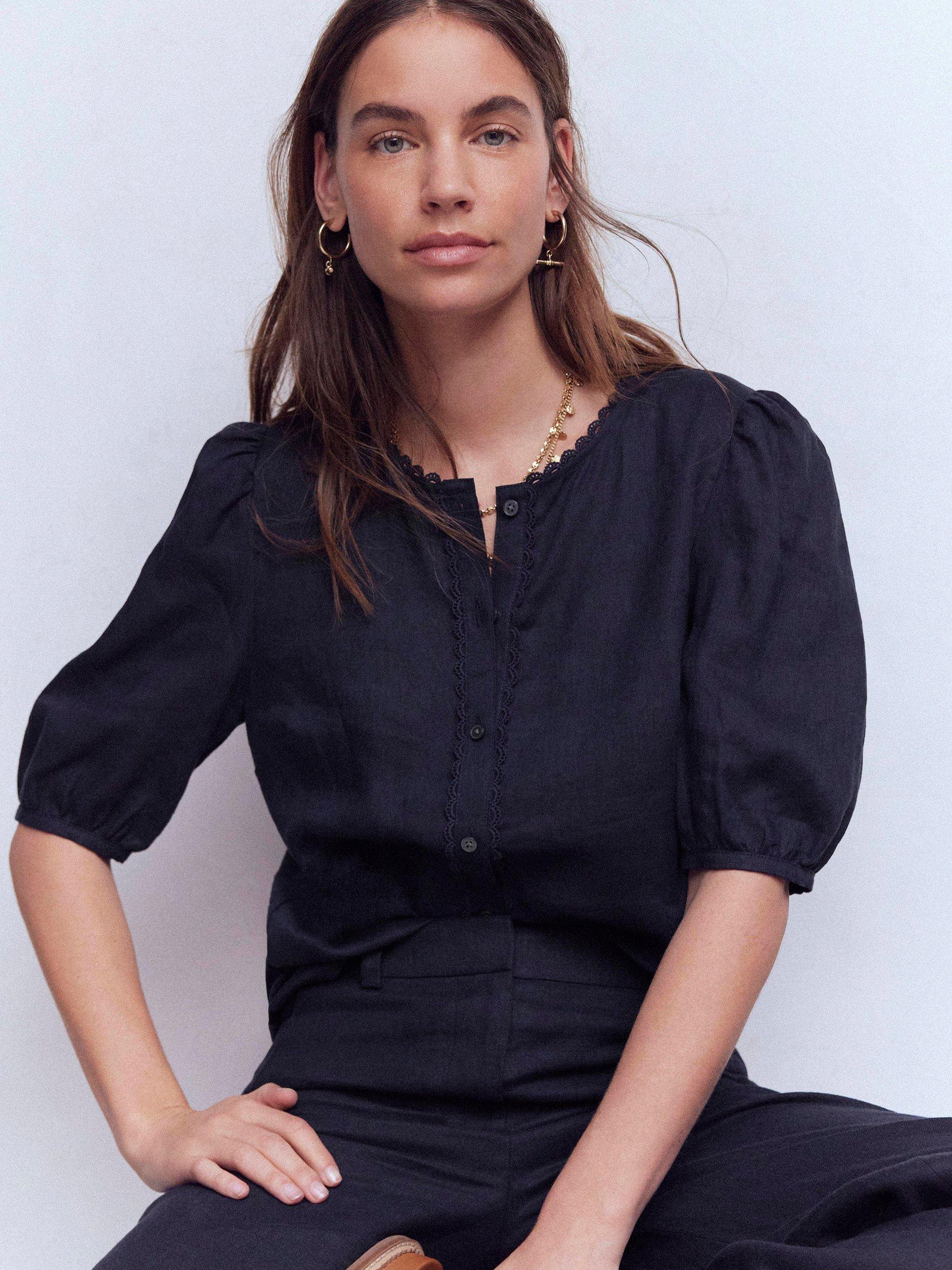 Product image 1 of 5, which shows Boden Leah Pure Linen Shirt, Navy, 8