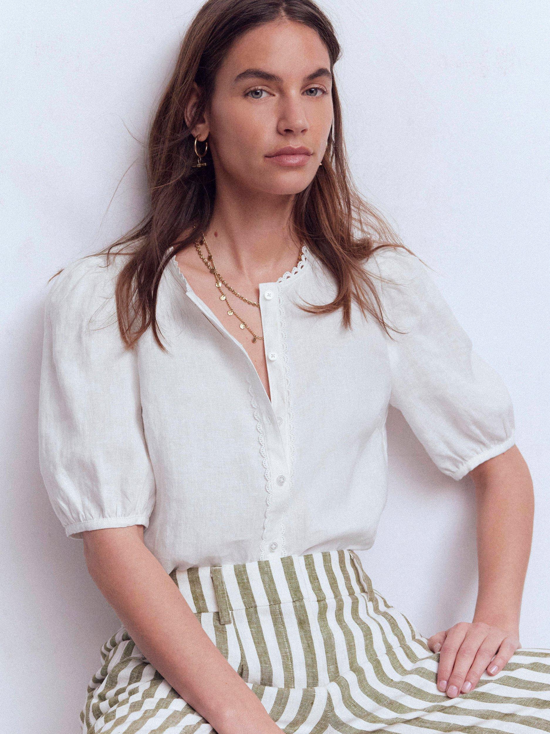 Product image 1 of 5, which shows Boden Leah Pure Linen Shirt, White, 8