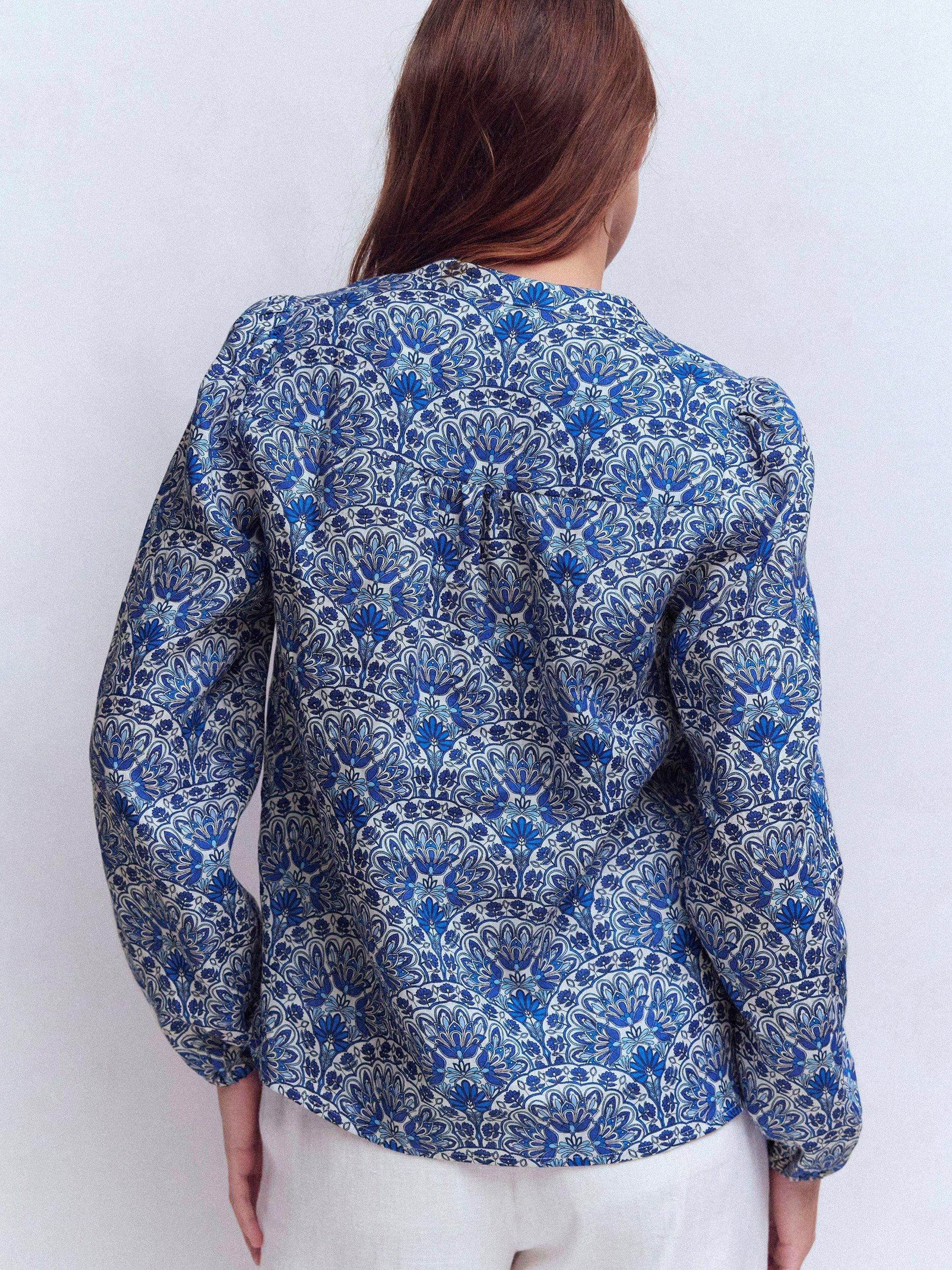 Product image 3 of 5, which shows Boden Floral Notch Neck Pure Linen Top, Blue, 8