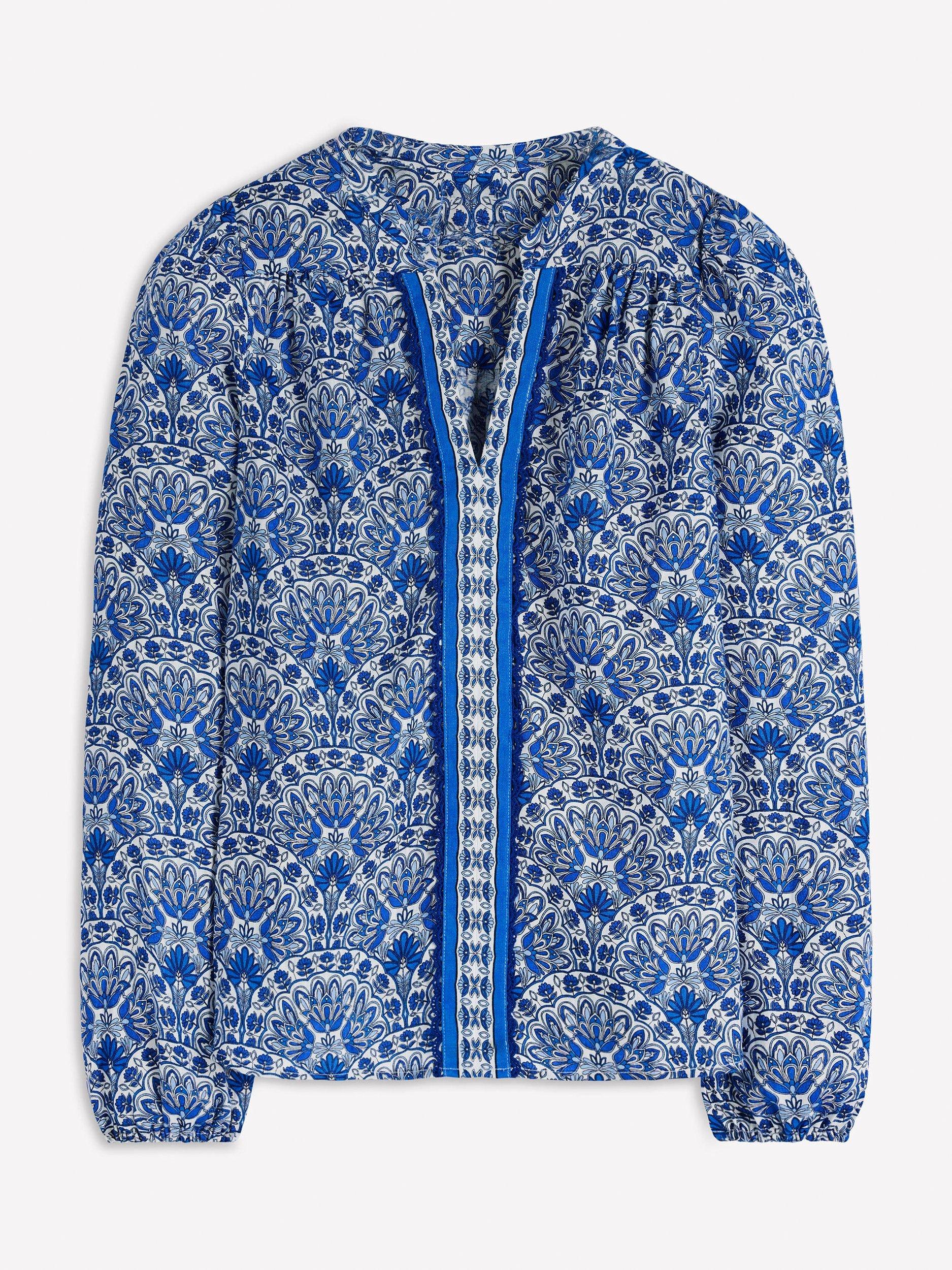 Product image 5 of 5, which shows Boden Floral Notch Neck Pure Linen Top, Blue, 8