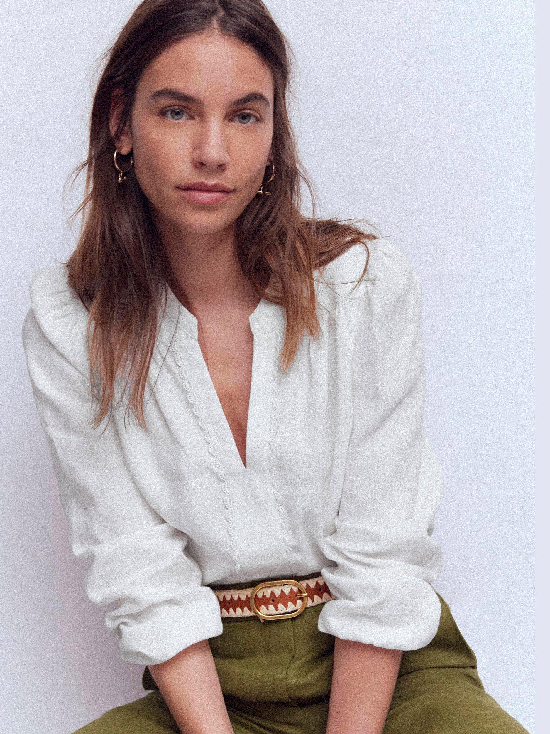 Product image 1 of 5, which shows Boden Notch Neck Pure Linen Top, White, 8