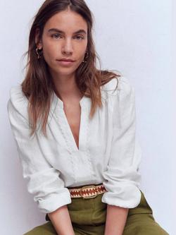 Boden Notch Neck Pure Linen Top, White, White