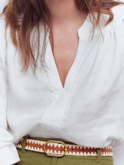 Boden Notch Neck Pure Linen Top, White - view 2, White