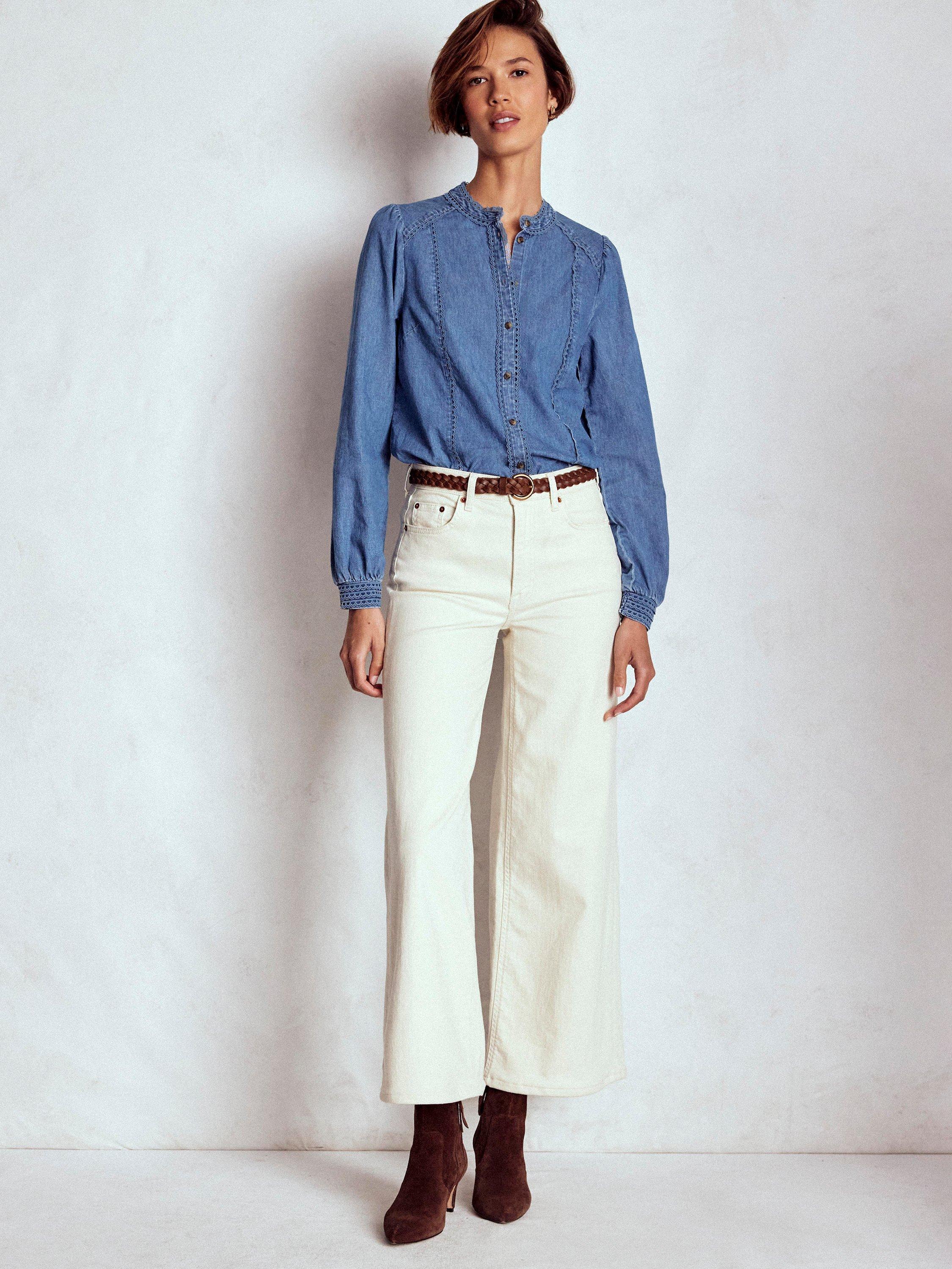 Product image 5 of 6, which shows Boden Rhea Trim Insert Denim Top, Light Vintage Blue, 8