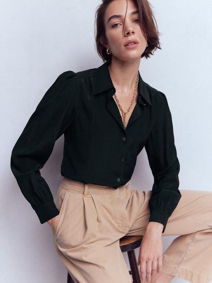 Boden Sara Pure Silk Shirt, Black - view 2, Black