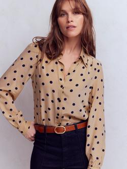 Boden Sara Spot Pure Silk Shirt, Safari/Multi, Safari/Multi