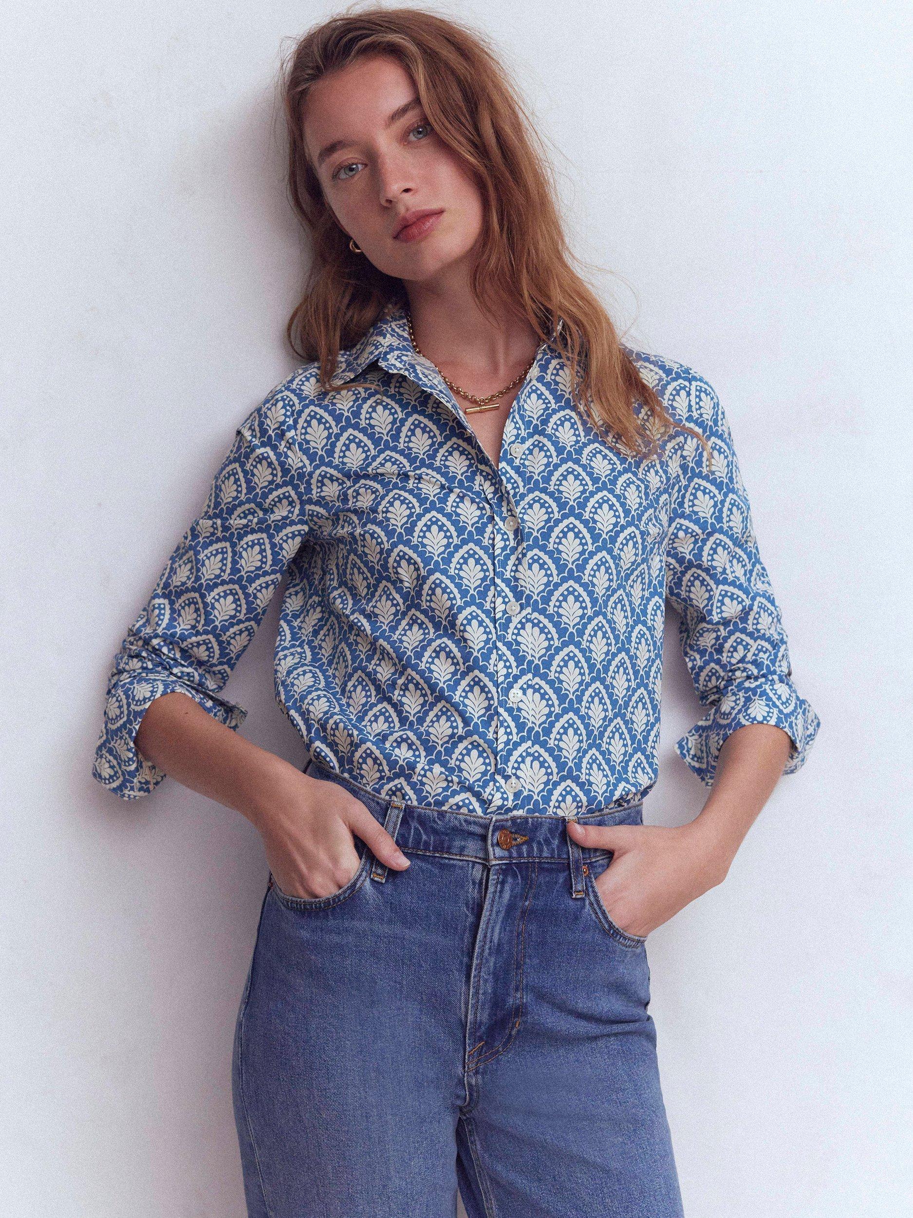 Product image 1 of 6, which shows Boden Sienna Geometric Shirt, Blue, 8