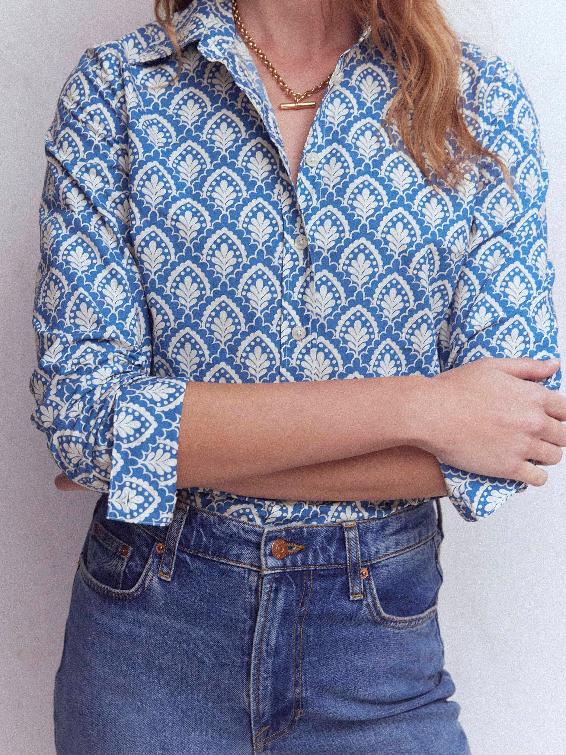 Product image 3 of 6, which shows Boden Sienna Geometric Shirt, Blue, 8