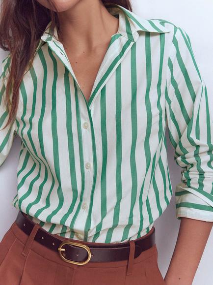 Boden Sienna Stripe Shirt, Green/Ivory - view 2, Green/Ivory