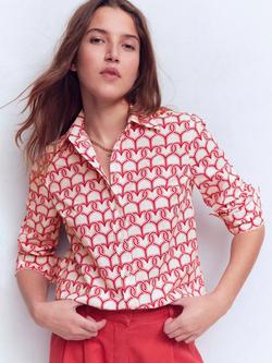 Boden Sienna Heart Print Shirt, Ivory/Red, Ivory/Red