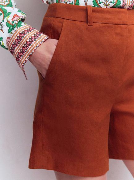 Boden Belgravia Pure Linen Shorts - view 2, Burnt Orange