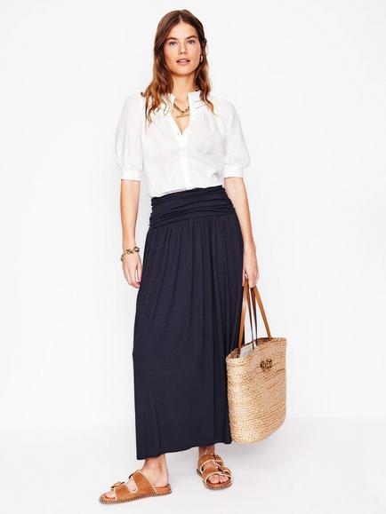 Boden Rosaline Jersey Skirt containing LENZING™ ECOVERO™ Viscose, Navy, Navy