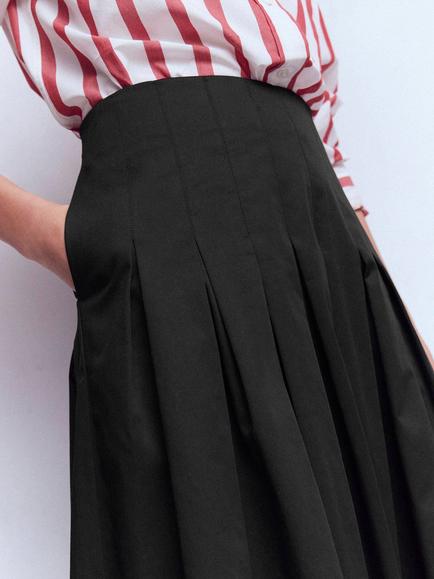 Boden Valentina Sateen Pleated Skirt, Black - view 2, Black