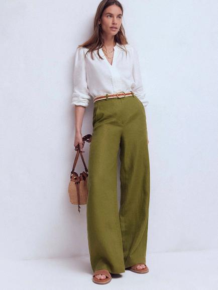 Boden Belgravia Pure Linen Trousers, Olive Green