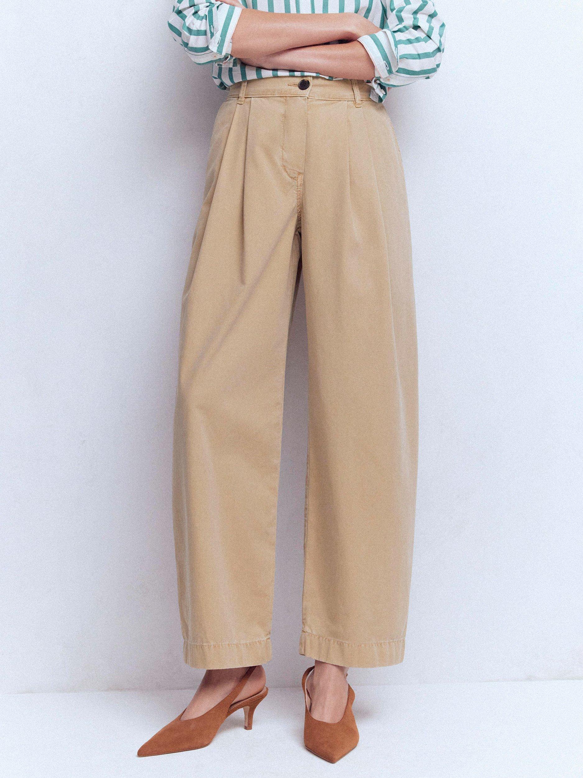 Product image 1 of 6, which shows Boden Pleat Barrel Leg Trousers, Stone, 8