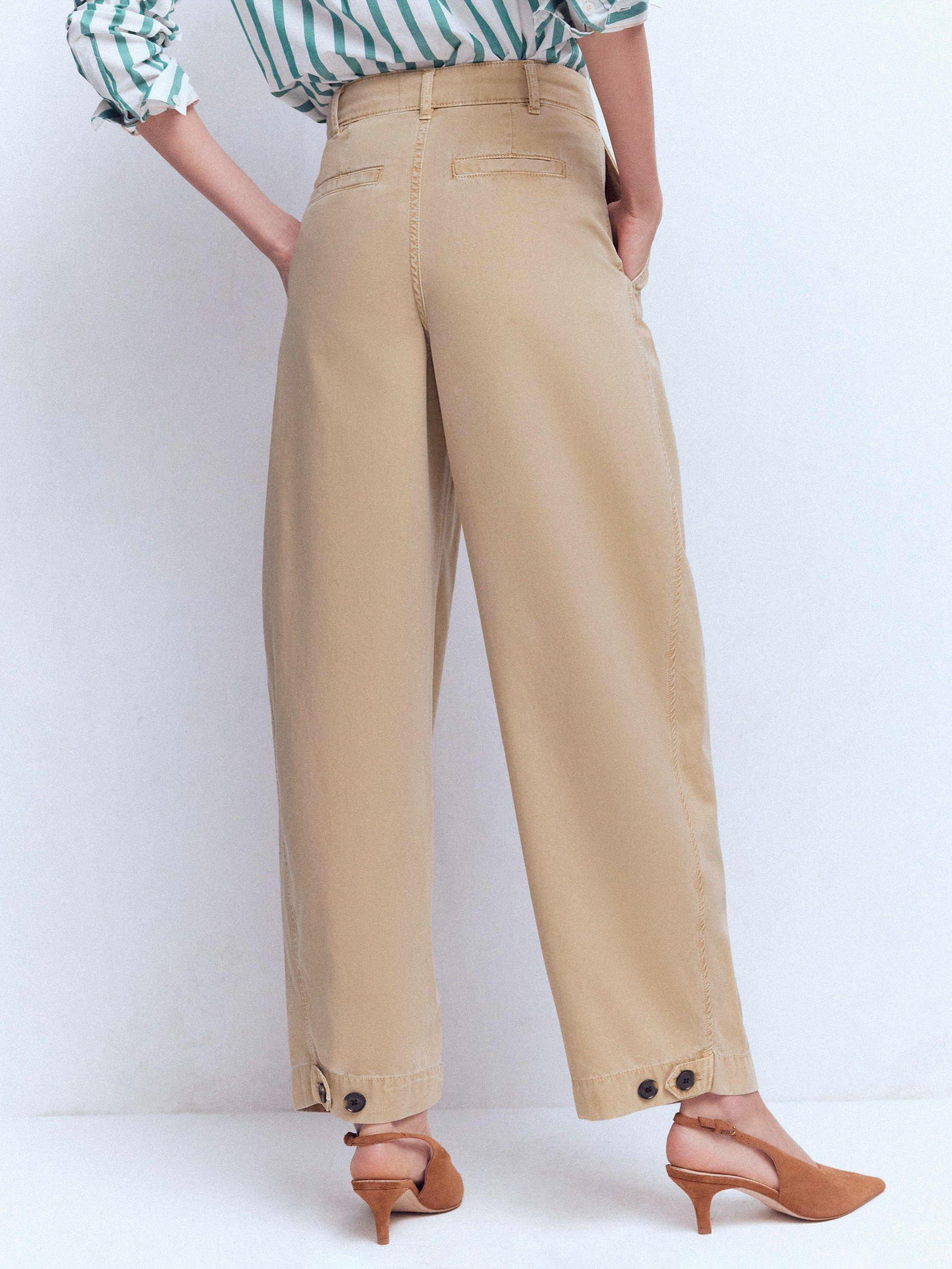 Product image 3 of 6, which shows Boden Pleat Barrel Leg Trousers, Stone, 8