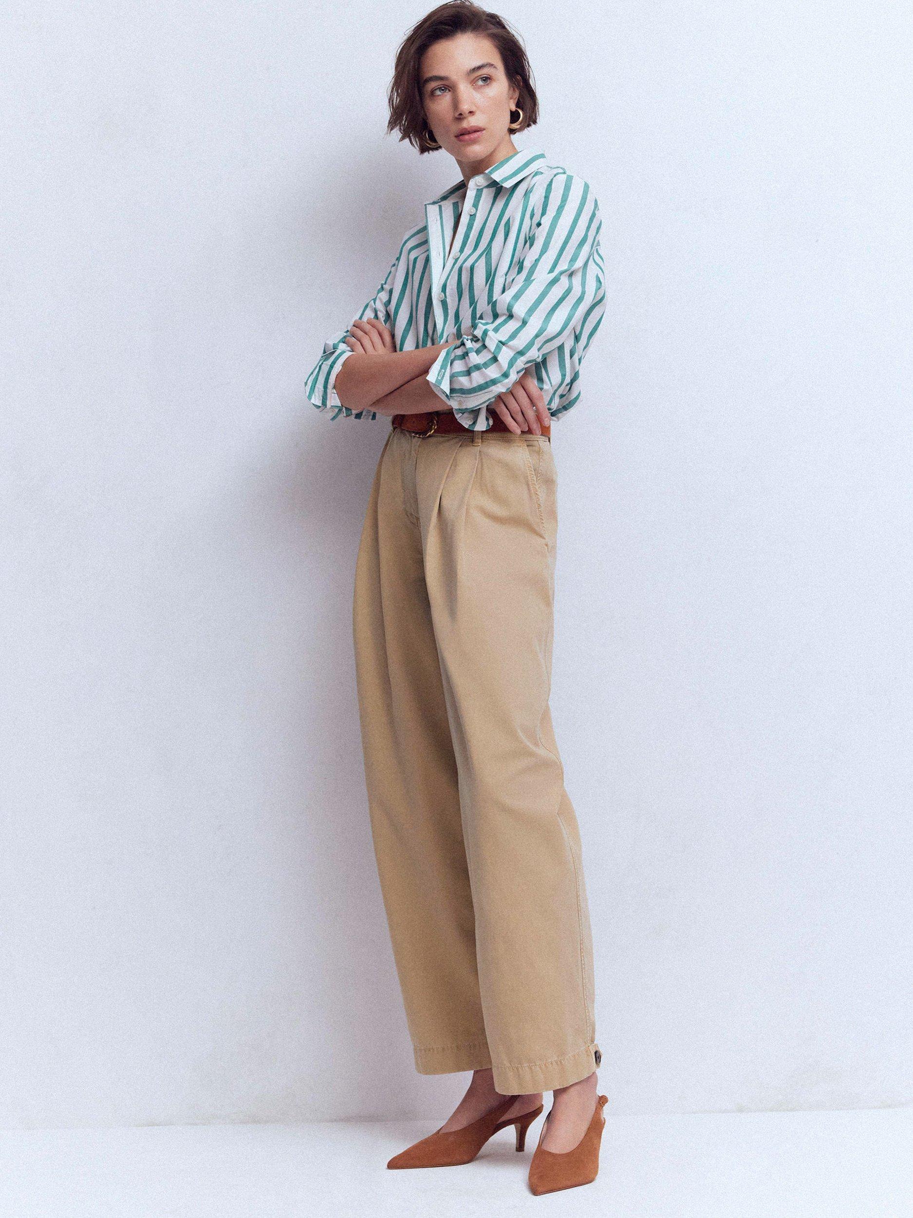 Product image 4 of 6, which shows Boden Pleat Barrel Leg Trousers, Stone, 8