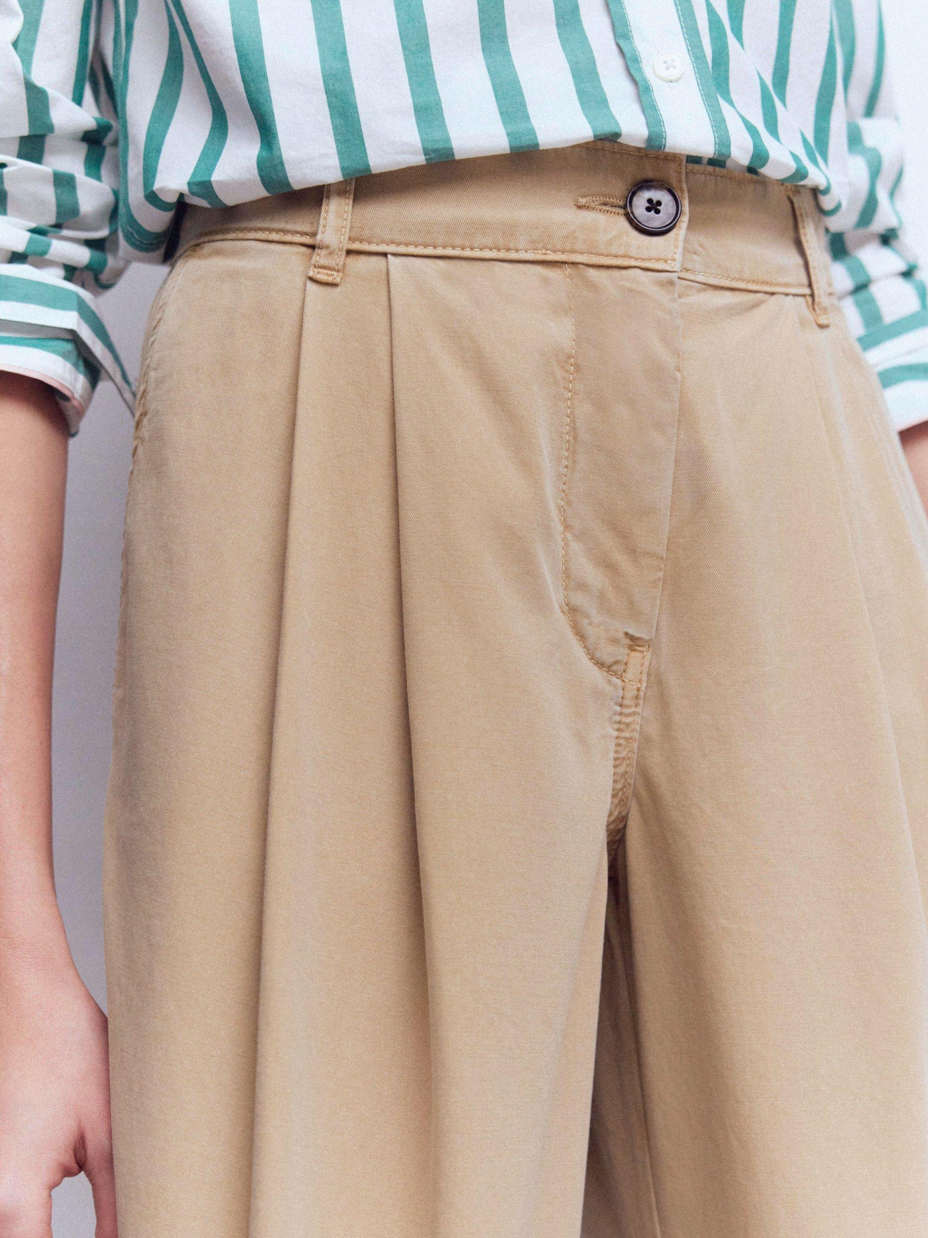 Product image 5 of 6, which shows Boden Pleat Barrel Leg Trousers, Stone, 8