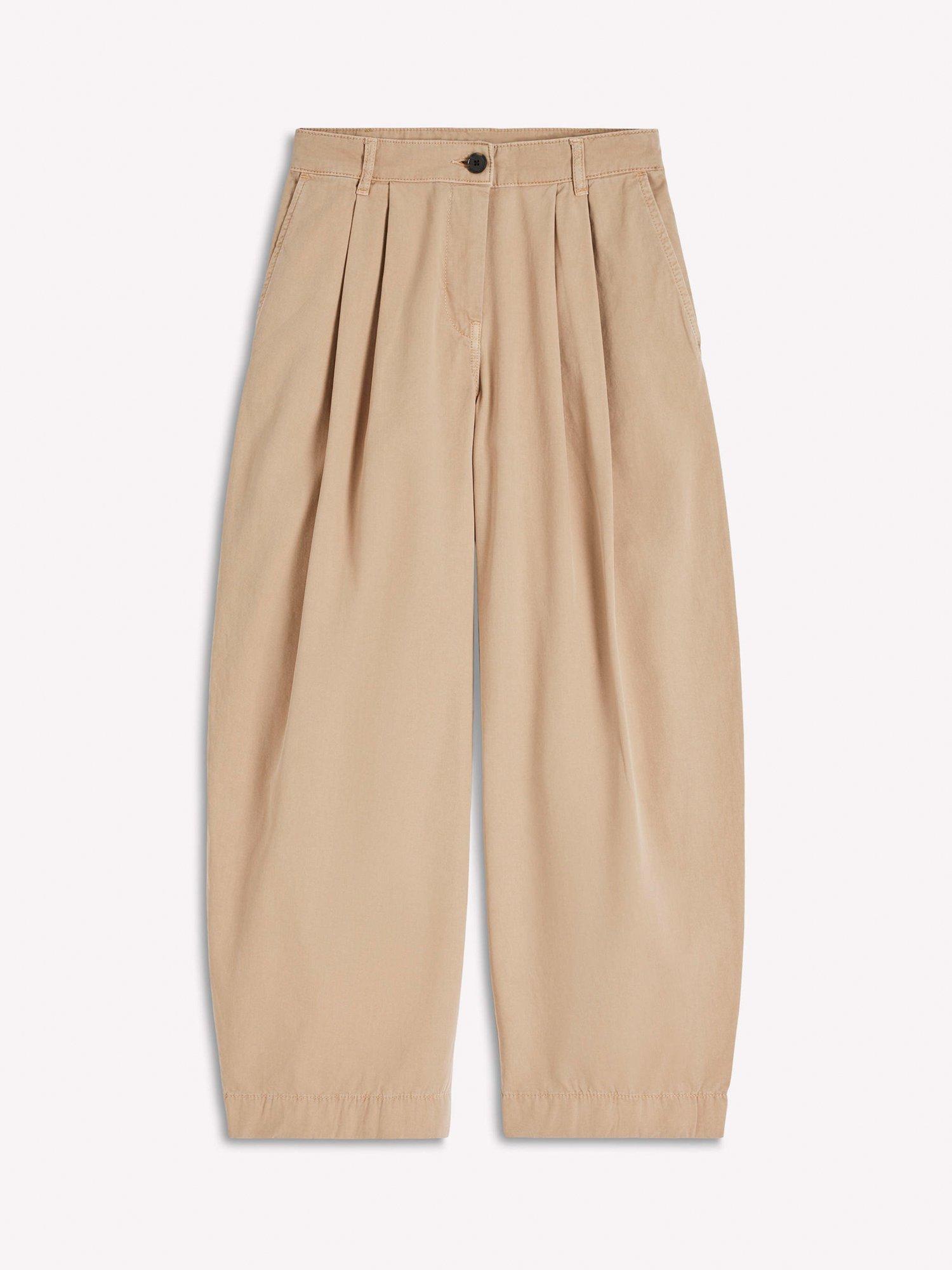 Product image 6 of 6, which shows Boden Pleat Barrel Leg Trousers, Stone, 8