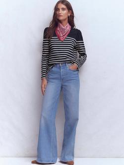 Boden Cotton Button Shoulder Mariner Stripe Top, Navy/Ivory, Navy/Ivory